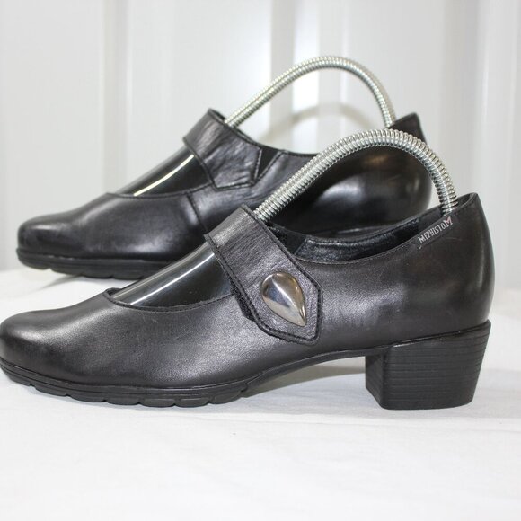 Mephisto Womens Isora Mary Jane Pump Black Leather Air-Jet Size 7.5 Adjustable - Picture 1 of 10